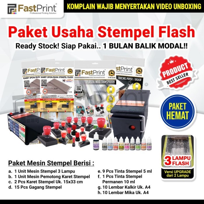

Paket Usaha Mesin Stempel Flash Premium 3 Lampu Plat Besi Paket Hemat