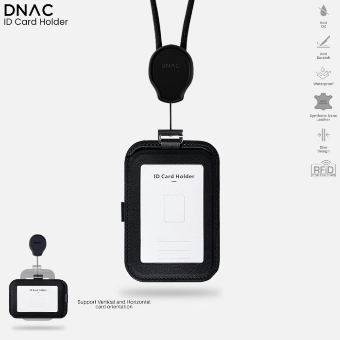 

DNAC ID Card Holder and Card Slots with Ribbon Lanyard - Black