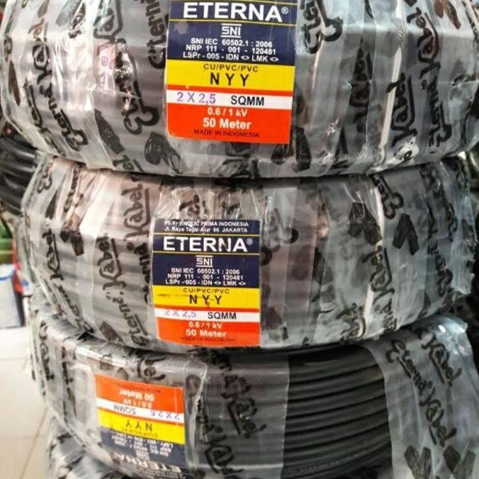 Stok Terbatas! Eterna Kabel Nyy 2X2,5 50Meter Kabel Kawat Tembaga Tunggal Hitam 2X2.5