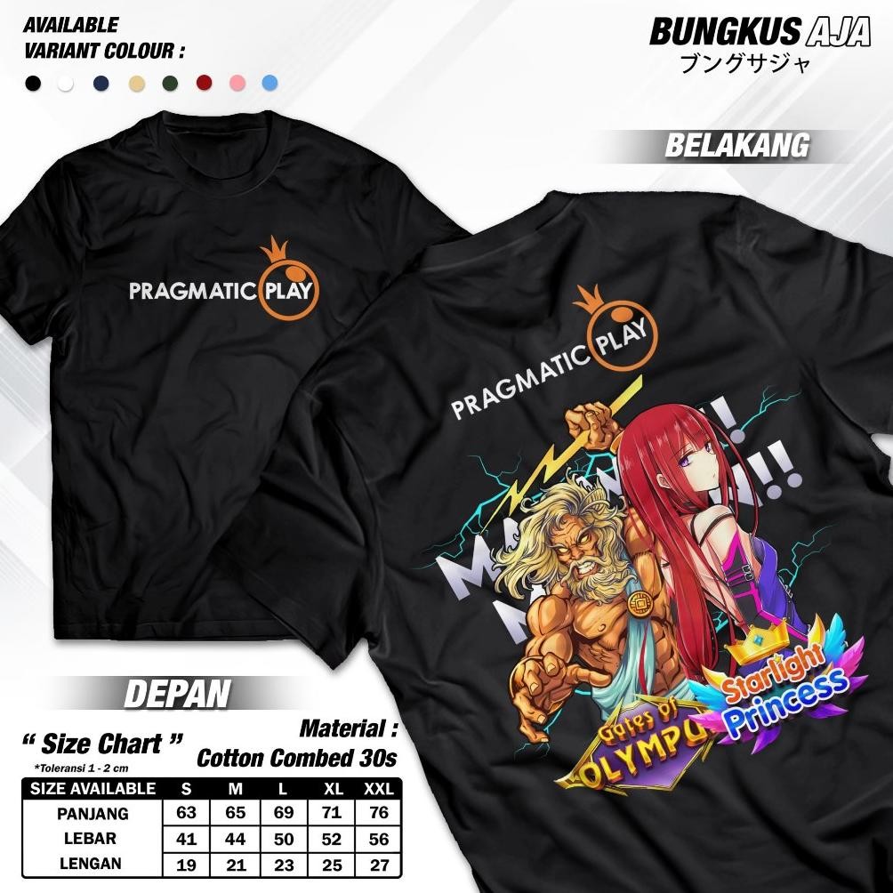 Kaos Pragmatic Play Kakek Zeus N Starlight Princess Maxwin Gates Of Olympus T-Shirt Game Slot Distro