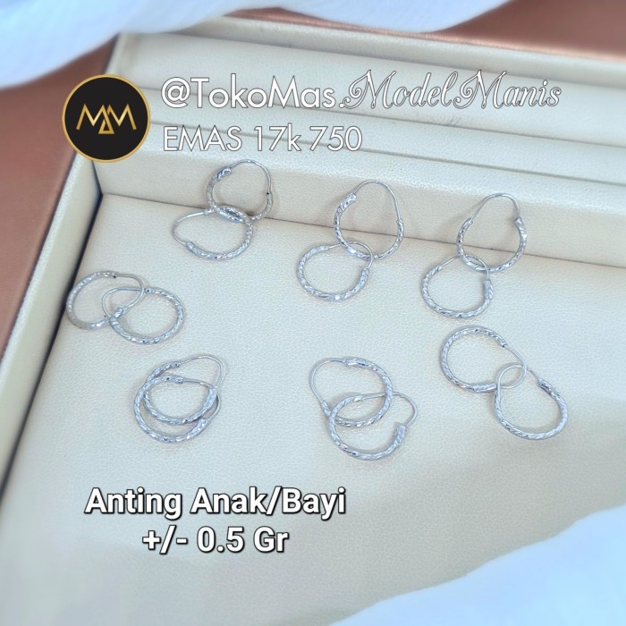 Anting bayi ring polos emas putih 750 kadar 17k