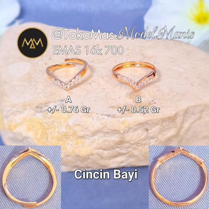 Cincin bayi/anak aurel listring emas kuning 700 kadar 16k