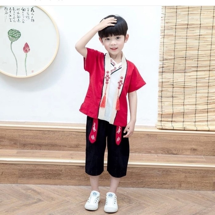 Setelan cheongsam anak laki-laki import