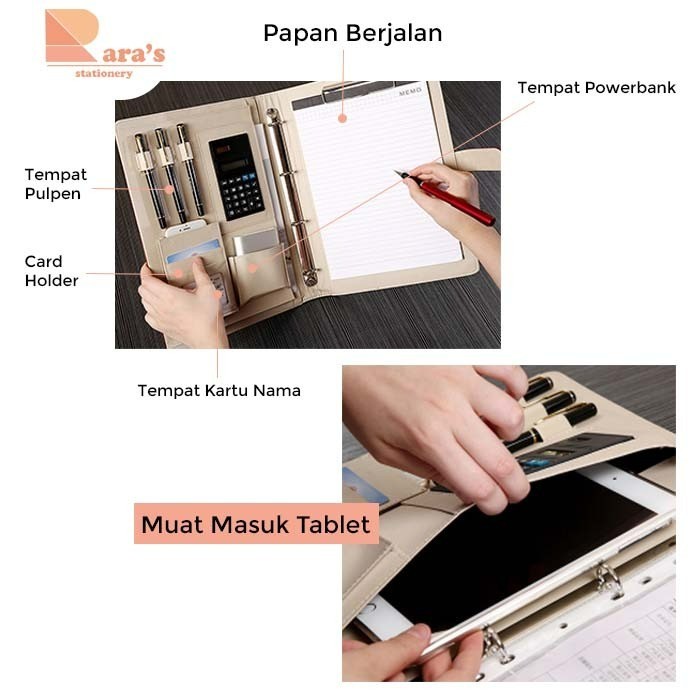 Binder Organizer Kulit Ukuran A4 Bonus Kalkulator + Papan Berjalan