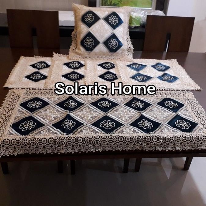 Sarung Bantal Kursi Bludru Full Border Renda + 1 Taplak Sofa