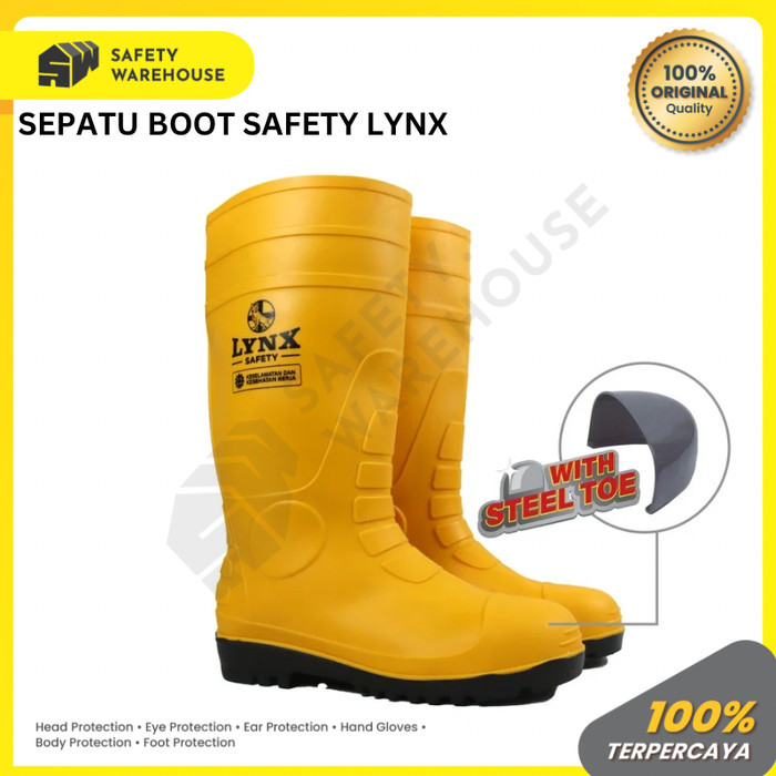 Sepatu Boot Rubber Kuning Safety Proyek Steel Toe Besi LYNX