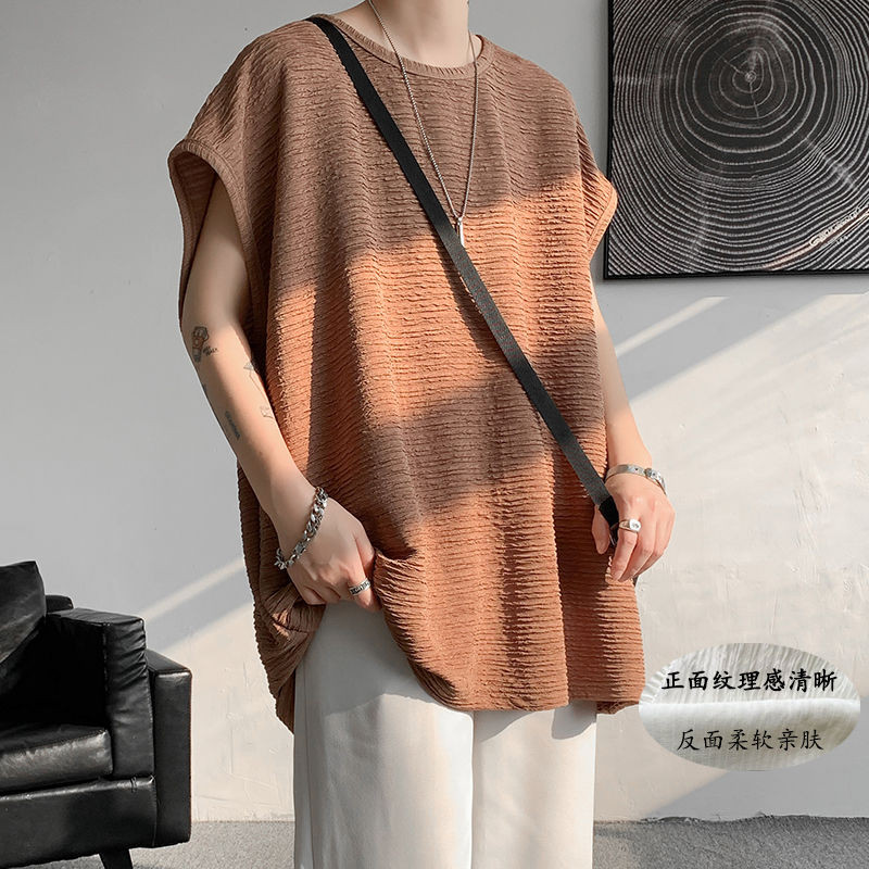 Rompi Olahraga Basket Pria, Rompi Sutra Es Trendi Ukuran Besar Bahu Lengan Pendek Retro Amerika Musi