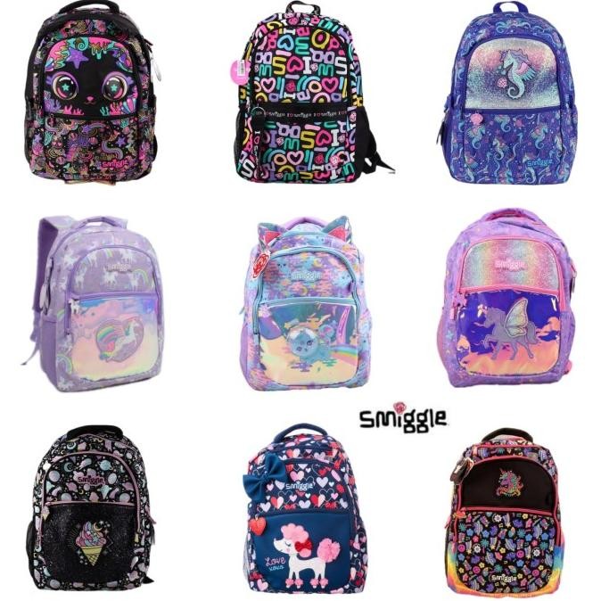 Smiggle Backpack Unicorn cat Mermaid Tas sekolah anak replica purple