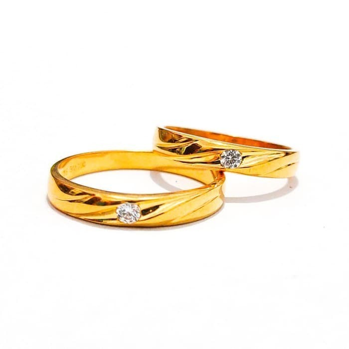 Grosir STOK TERBATAS Cincin nikah wanita pria model polos 1 permata emas asli Elegan