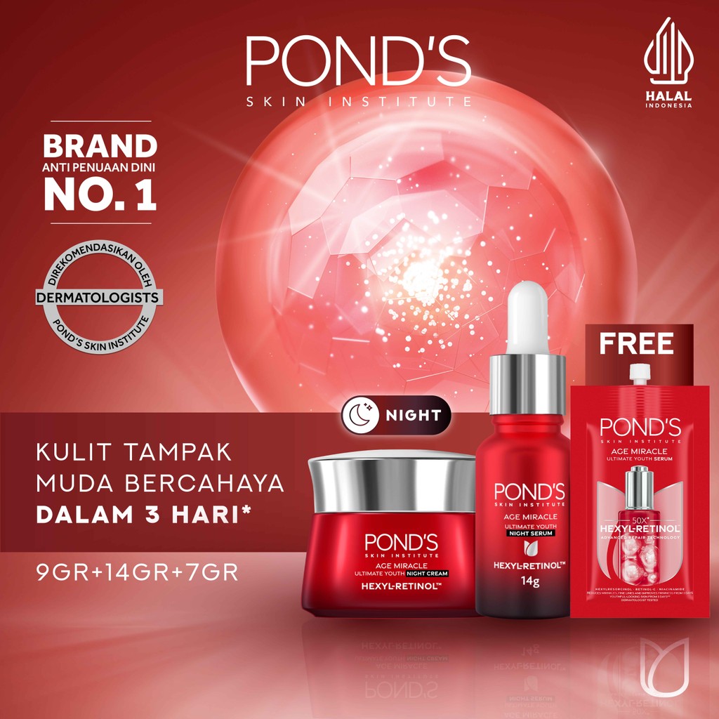 Buy 1 Ponds Night Cream 9gr + Night Serum 14gr Free Day Serum 7gr