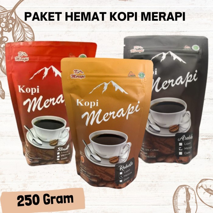 

Kopi Arabika Robusta Blend 250Gram Kopi Merapi Paket Hemat Mix 3Varian