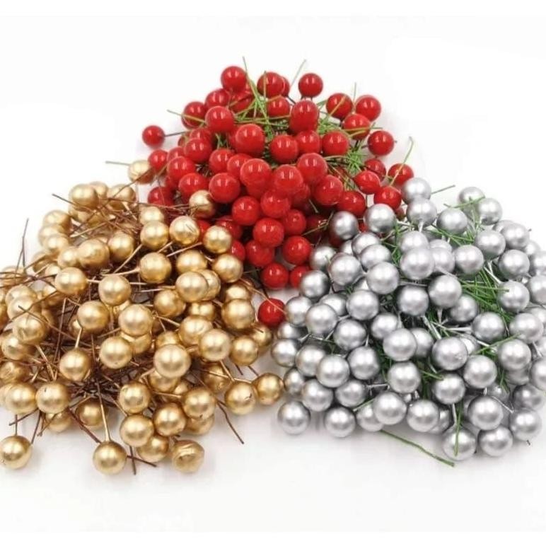 

100 Pcs Cherry Natal Christmas Biji Ceri Berries Hiasan Pohon Natal / Cake Topper Hiasan Kue Bola Emas Silver Merah Cherry Diskon