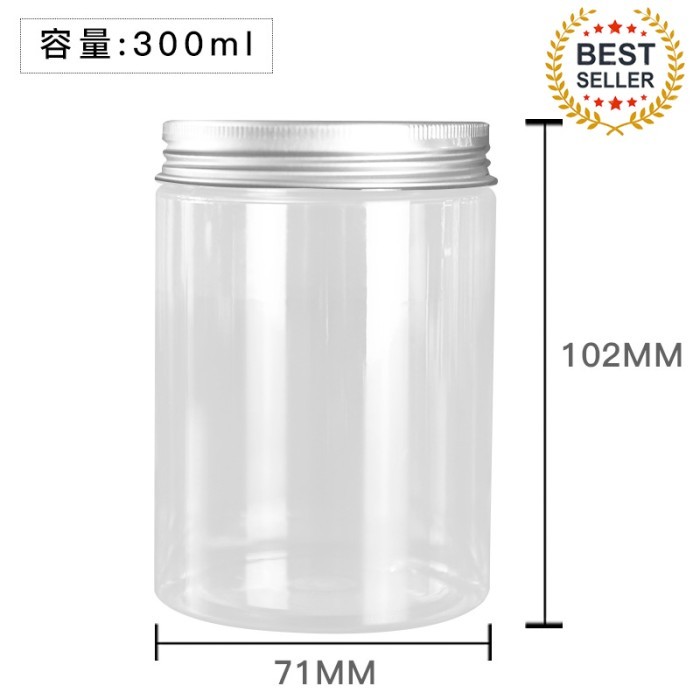Botol toples jar plastik 300 ml tutup aluminium