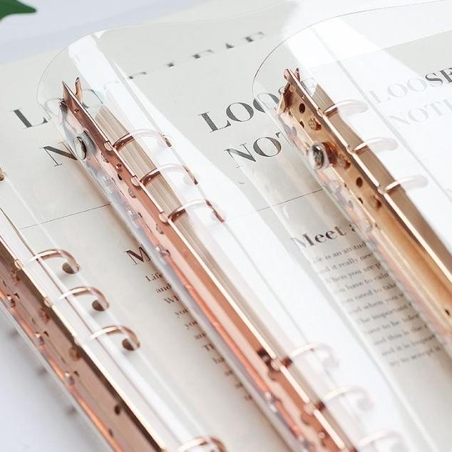 

Elegant Binder A5 Binder A6 Transparent Cover With Clip Note Termasuk Isi Kertas Loose Leaf Rose Gold Binder