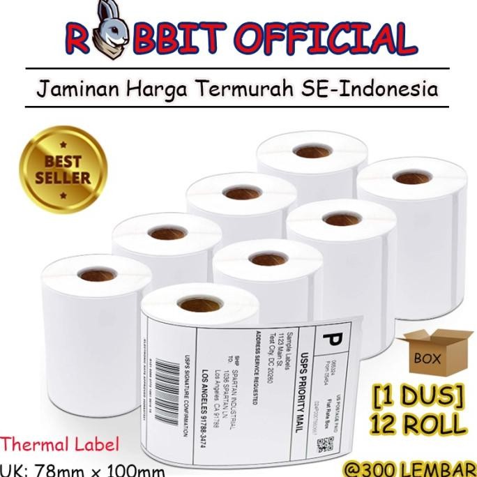 

TERLARIS - PROMO 1 BOX, KERTAS THERMAL LABEL STICKER BARCODE 78x100 mm 300 Pcs