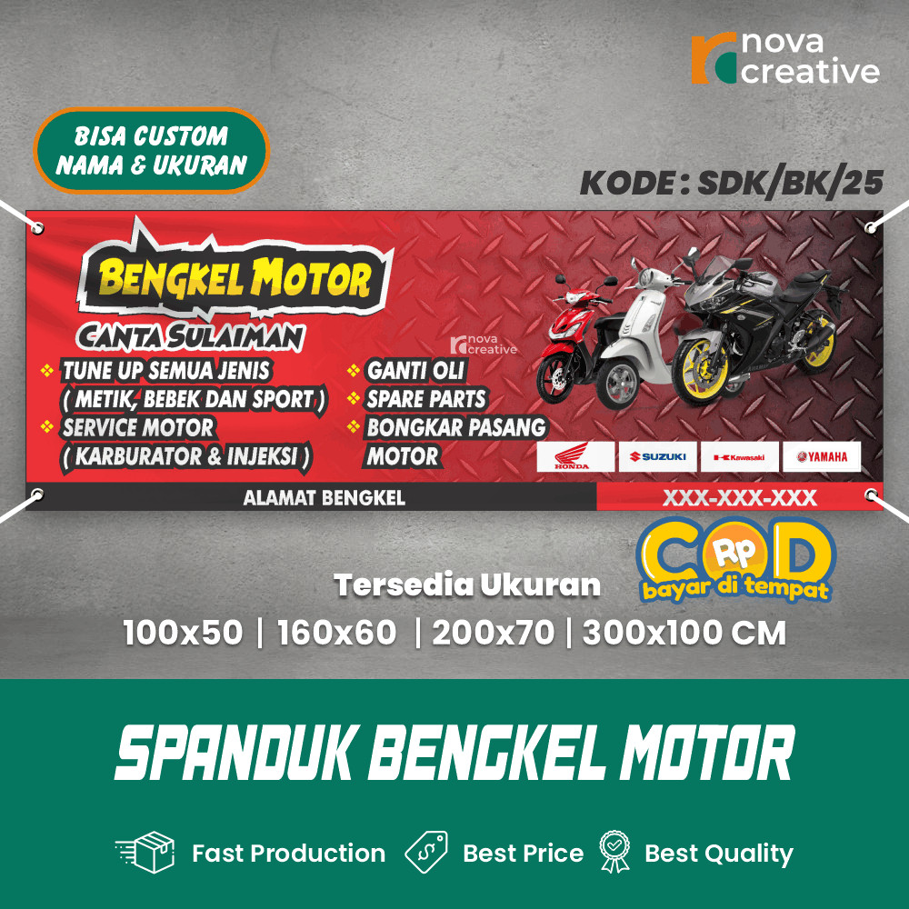 Banner Bengkel Motor Baligho Custom Desain Suka-Suka
