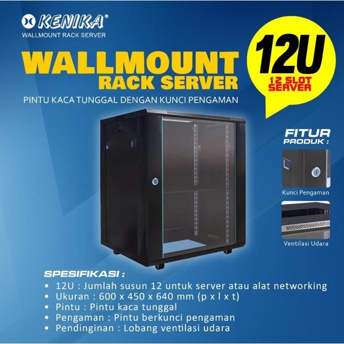 BEBAS ONGKIR - Rak Server Rack Merk Kenika 12U Wallmount Server 60 x 45 x 64 cm