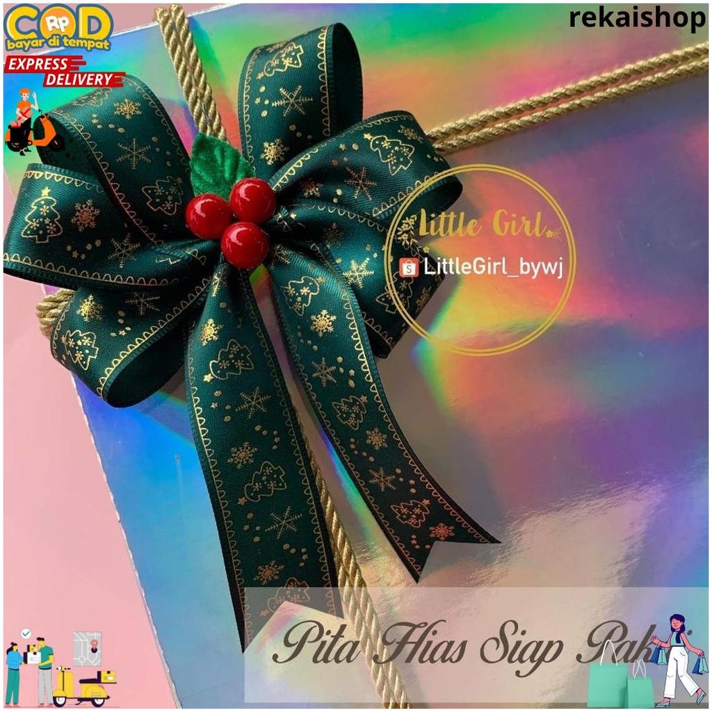 

Pita Hias Siap Pakai - Pita Satin Natal - Christmas Ribbon - Christmas Hampers - Pita Kado Natal - Merry Christmas Gift Parcel Natal - Little Girl Shop D Termurah