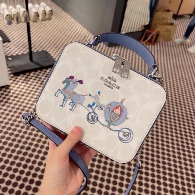 Disney X Coach Box Crossbody In Signature Canvas With Cinderella