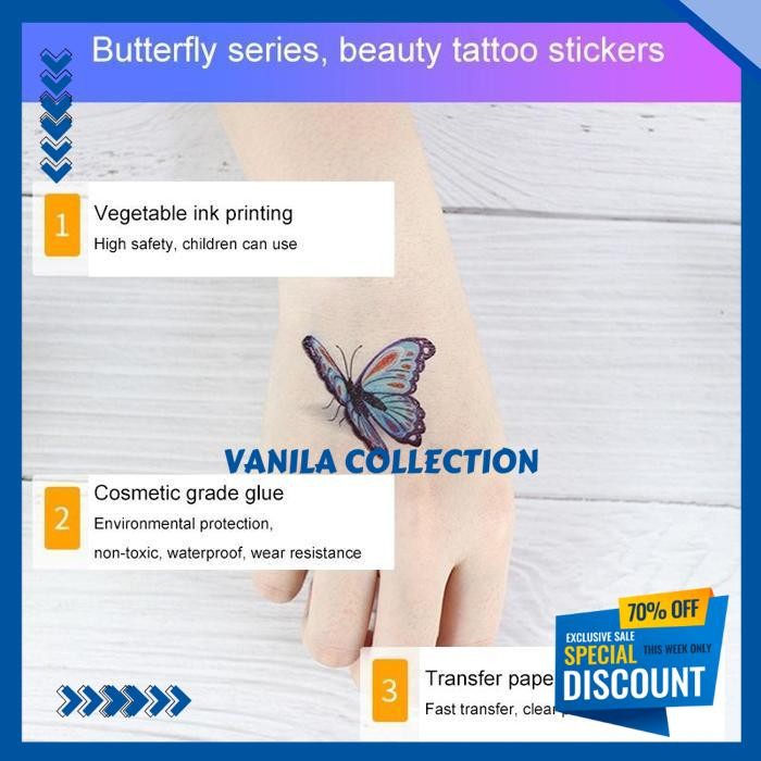 1 PCS BIRU BERCAHAYA STIKER TATO TEMPORER TAHAN LAMA 15 HARI STIKER TATO ANTI AIR WANITA KOREA UNISE
