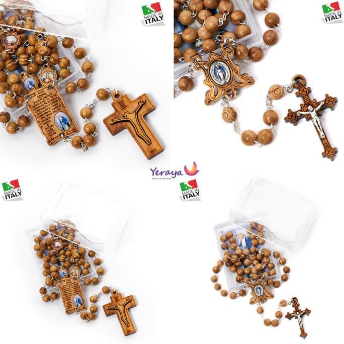 (:(:(:(] Rosario Kayu Olive Medali Wasiat dan Ave Maria Made in Italy Aksesoris Rosario Kalung Salib