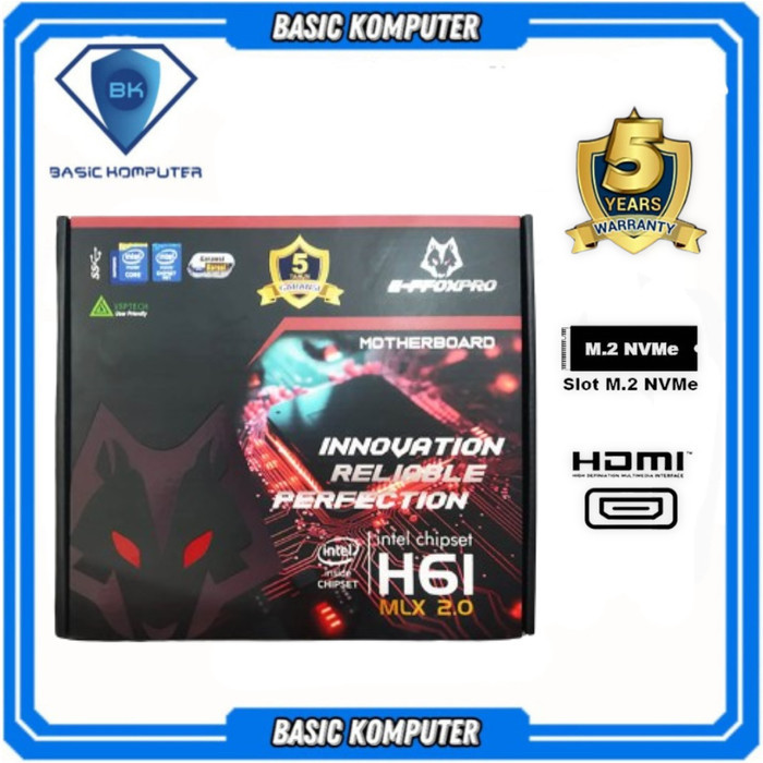 Jual MOTHERBOARD EFFOXPRO H61 MLX USB 2.0 ( LGA1155 / H61 / DDR3 / NVME ) H61M GARANSI RESMI 5 TAHUN