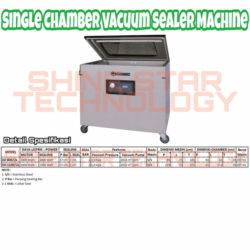 WIRAPAX HEAVYDUTY SINGLE CHAMBER VACUUM SEALER MACHINE DZ-800/2L DZ-1100/2L WIRAPAX