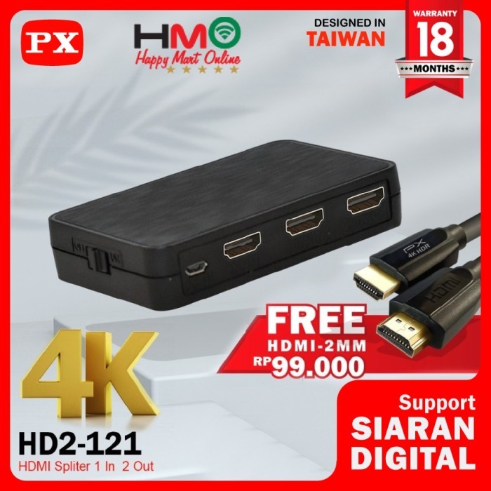 BEBAS ONGKIR - HDMI Splitter 1 Input 2 Output Full HD 3D 4K 2 port PX HD2-121