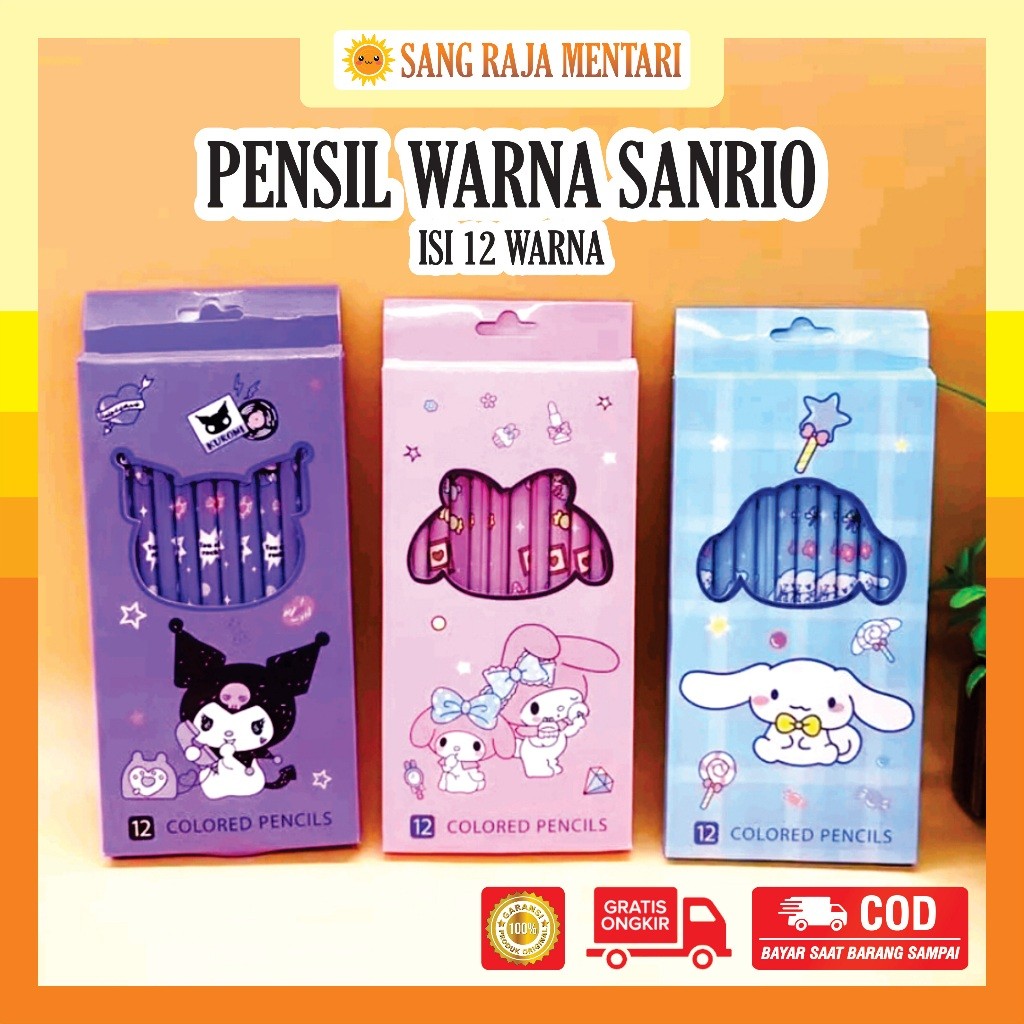 

Boneka Anak Pensil Warna Sanrio isi 12 pcs Warna Kuromi Cinnamoroll Melody Colour Pencil