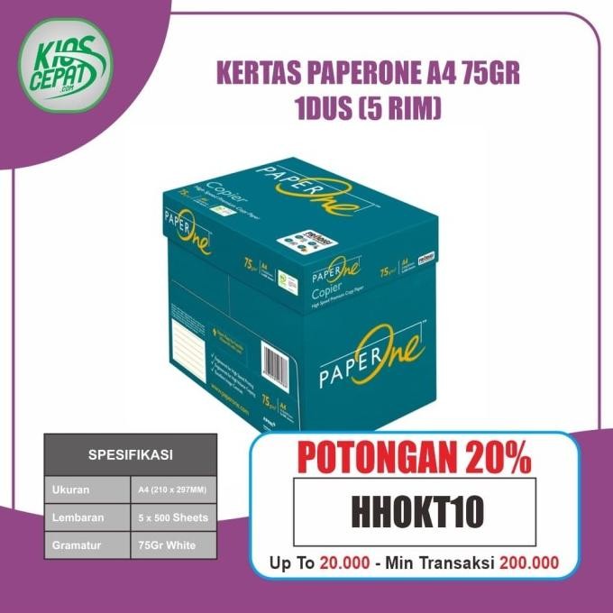 

Terlaris [KHUSUS GOJEK/GRAB] Kertas PaperOne A4 75gr 1DUS = 5 RIM SALE