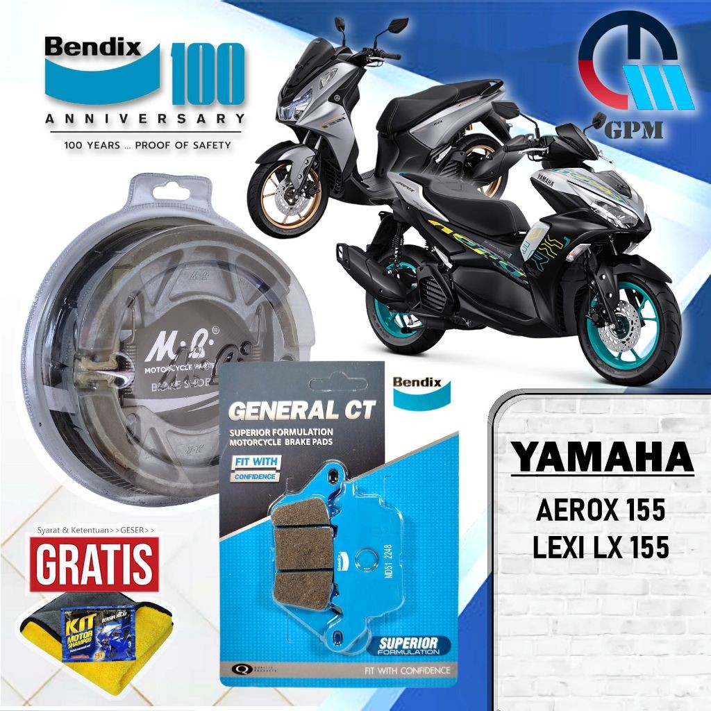 Kampas rem AEROX 155, AEROX 150, LEXI 125, LEXI 155 Yamaha Bendix Kampas rem Depan dan Belakang