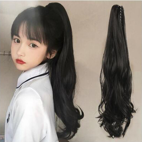 Wig Anak Perempuan Setengah Panjang Rambut Keriting Pegangan Mikro-roll jk Ekor Kuda Ganda Gelombang