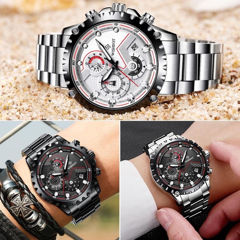 et-98 WISHDOIT Jam Tangan Pria Anti Air Original Lelaki Cowok Hitam Waterproof Stainless Fashion Men