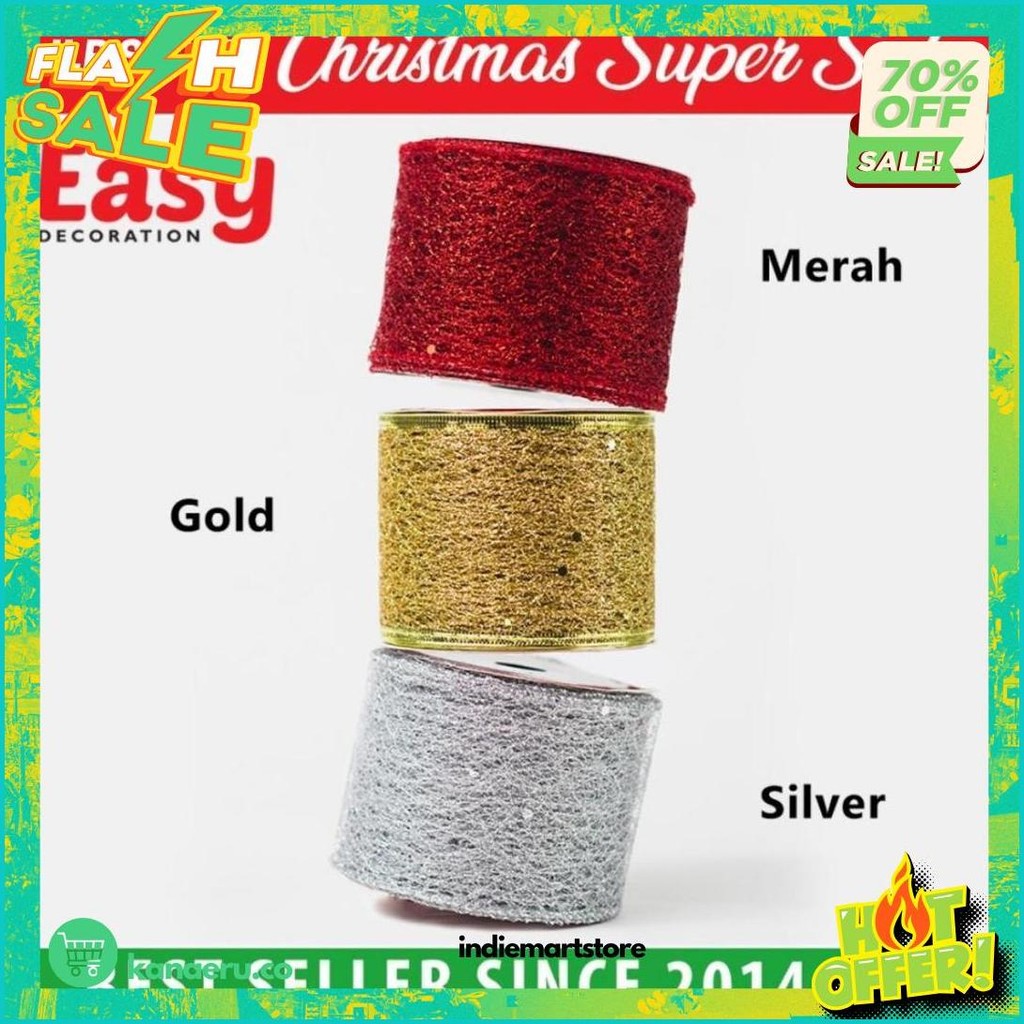 

Pita Natal Roll Hiasan Dekorasi Aksesoris Ornamen Pohon Christmas Tree Parcel Model Jaring Lebar 6,3Cm Panjang 2,7 Meter Sale