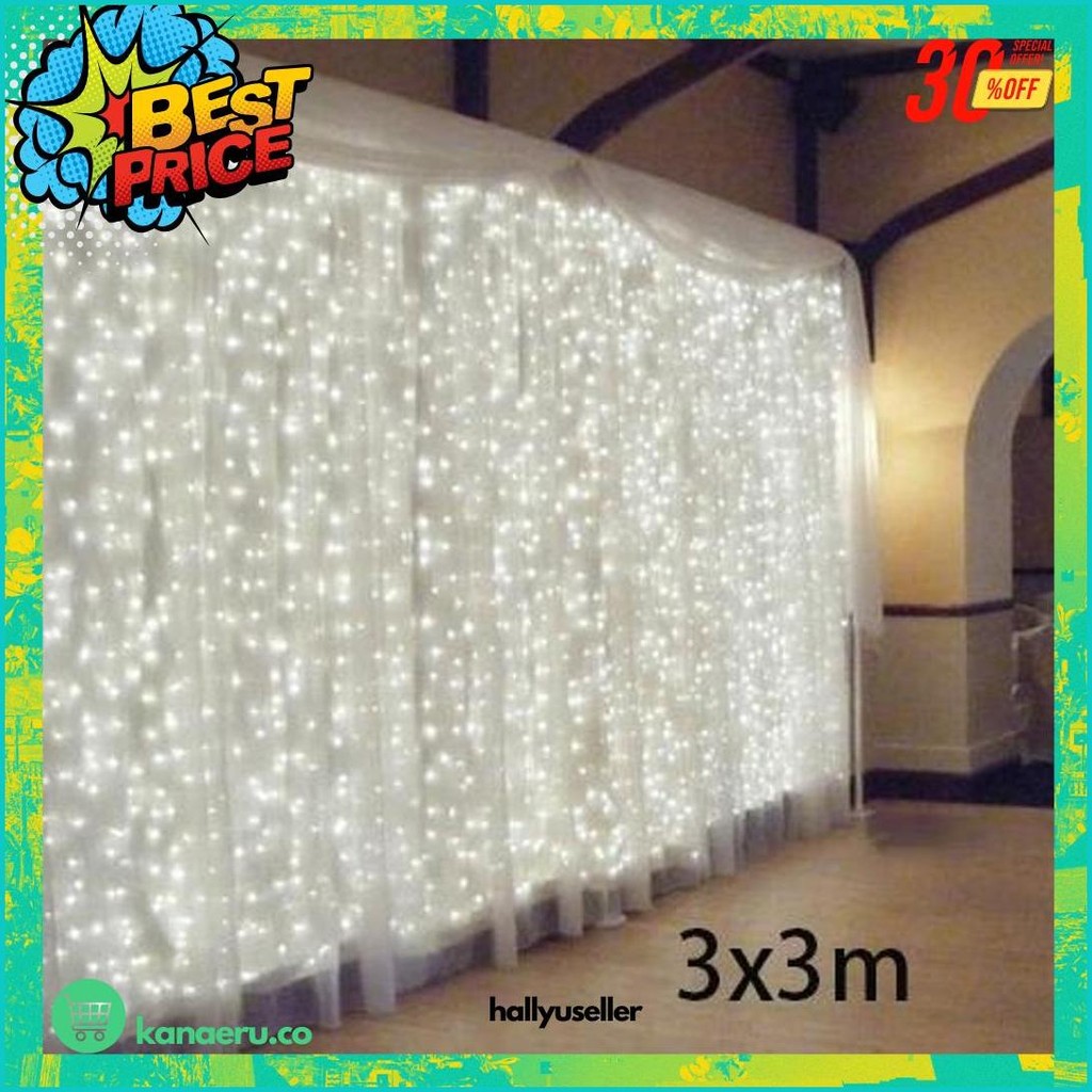 Lampu Tirai Gorden Fairy 3X3 Meter 300 Led / Lampu Tumblr / Lampu Natal / Lampu Dekorasi Pelaminan /