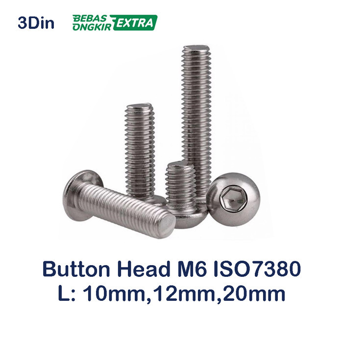 Baut L Button M6 Stainless Steel ISO7380 Button Head Screw Hex Socket 10 12 20 M6x10 M6x12 M6x20