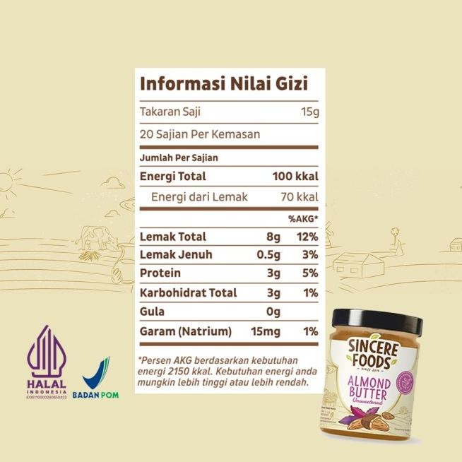 

300G Almond Butter Unsweetened Selai Kacang Almond - Sincere Foods