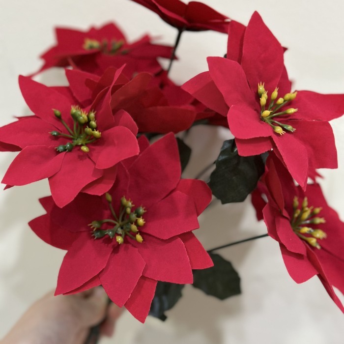 Julie - Bunga Ponsentia Kastuba Merah Natal Palsu Dekorasi Imitasi Artificial