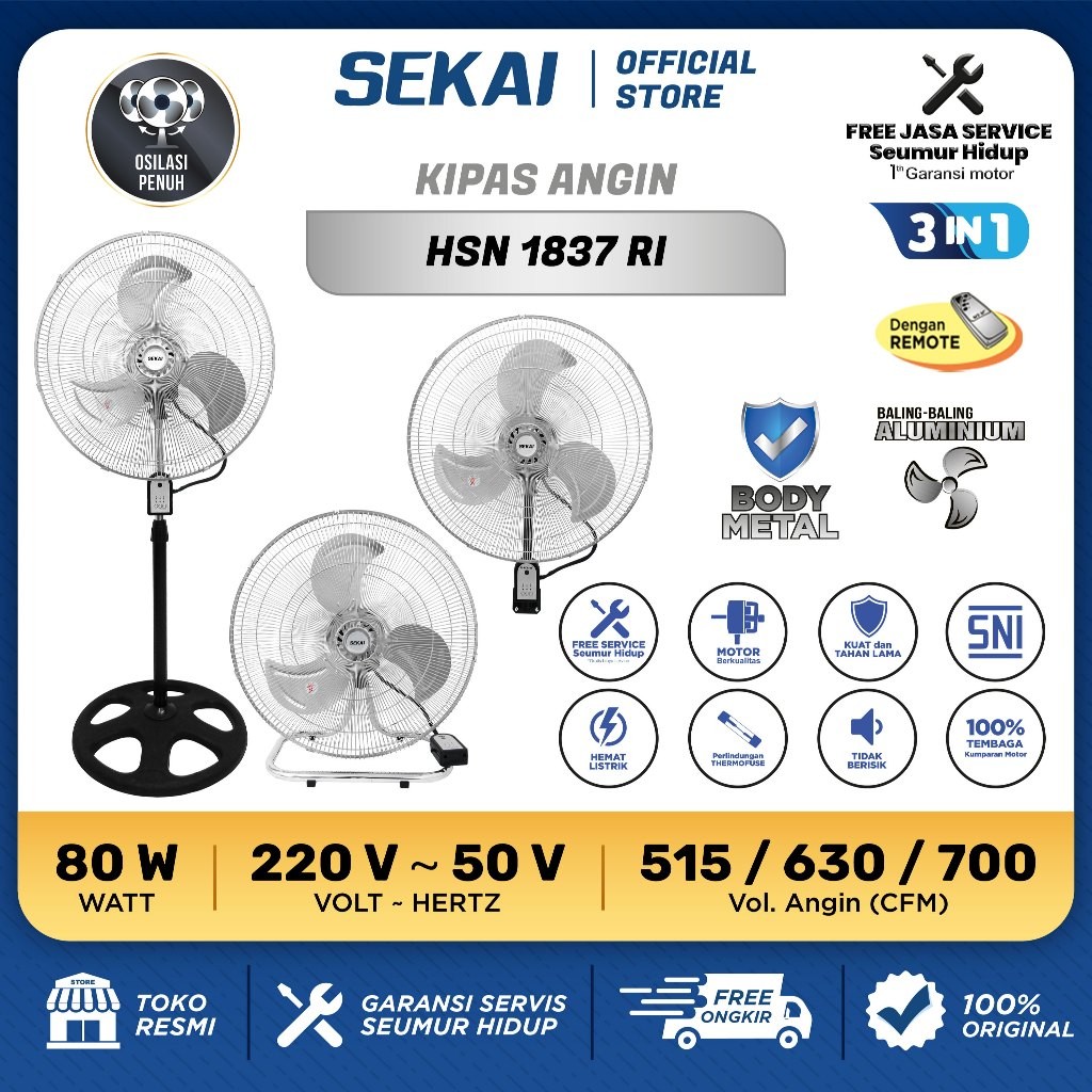 SEKAI Kipas Angin 3 In 1 Remote Tornado / Kipas Angin Berdiri / Kipas Angin Dinding / Kipas Angin Me