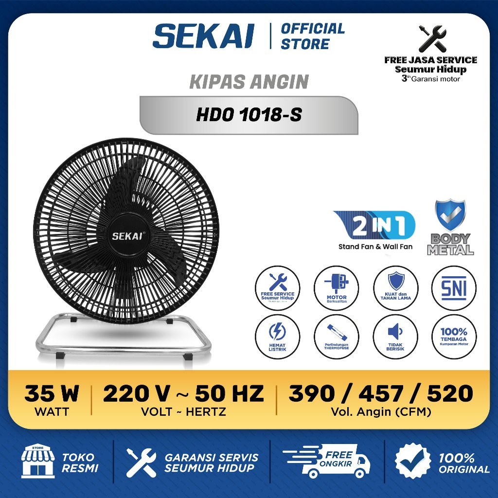 SEKAI Kipas Angin Dinding / Kipas Angin Meja Tornado 2 In 1 10 Inch - HDO 1018-S