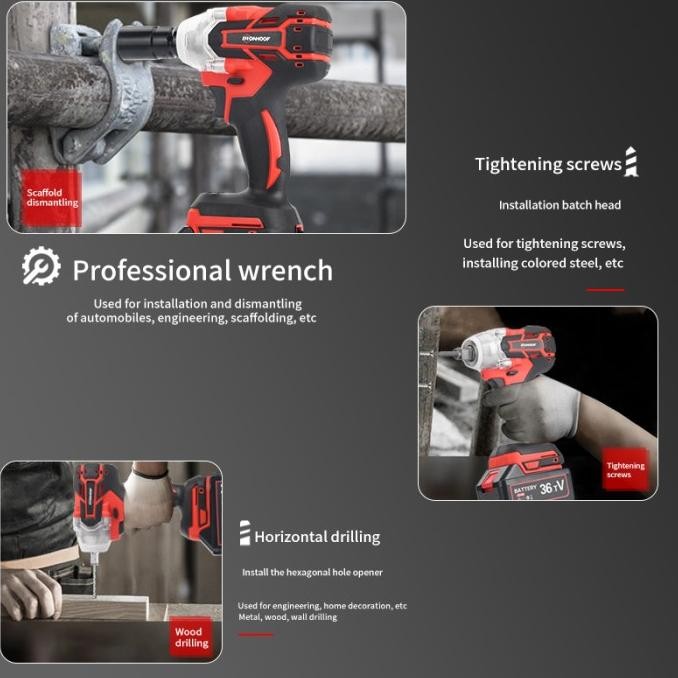 IRONHOOF Impact Wrench Mesin Bor Cordless Electric Impact Wrench