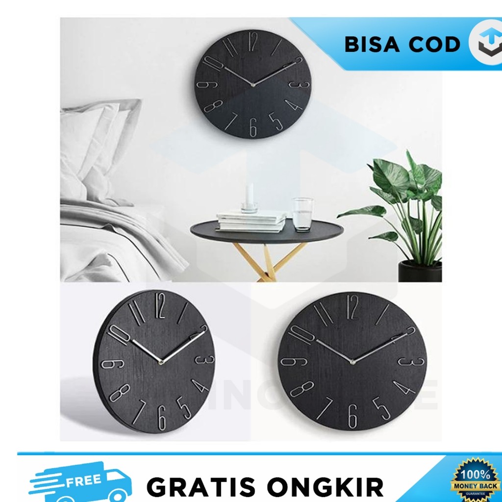 JAM DINDING BESAR UNIK QUARTZ JUMBO MODEL KLASIK CREATIVE 30 CM HITAM
