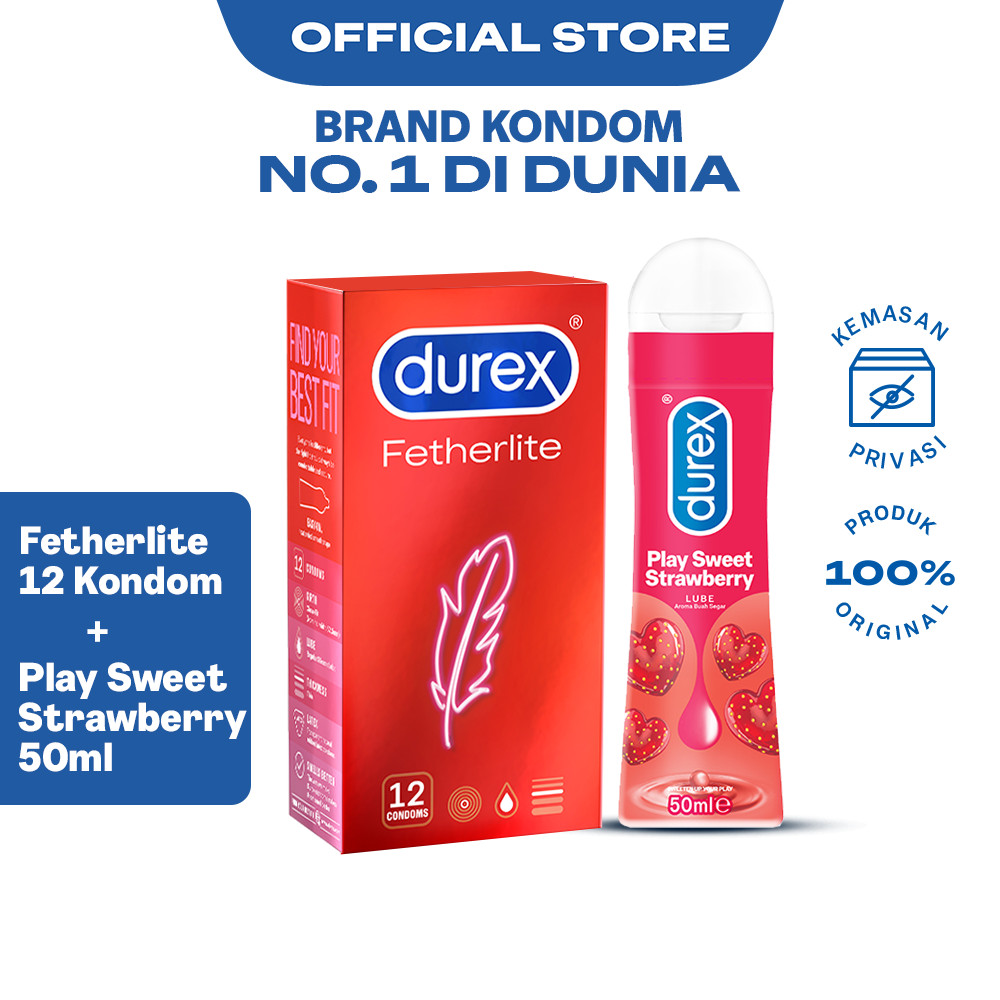 Durex Lube Play Sweet Strawberry Lubricant 50ml + Durex Fetherlite 12s - Kondom Tipis dan Lubrikan B