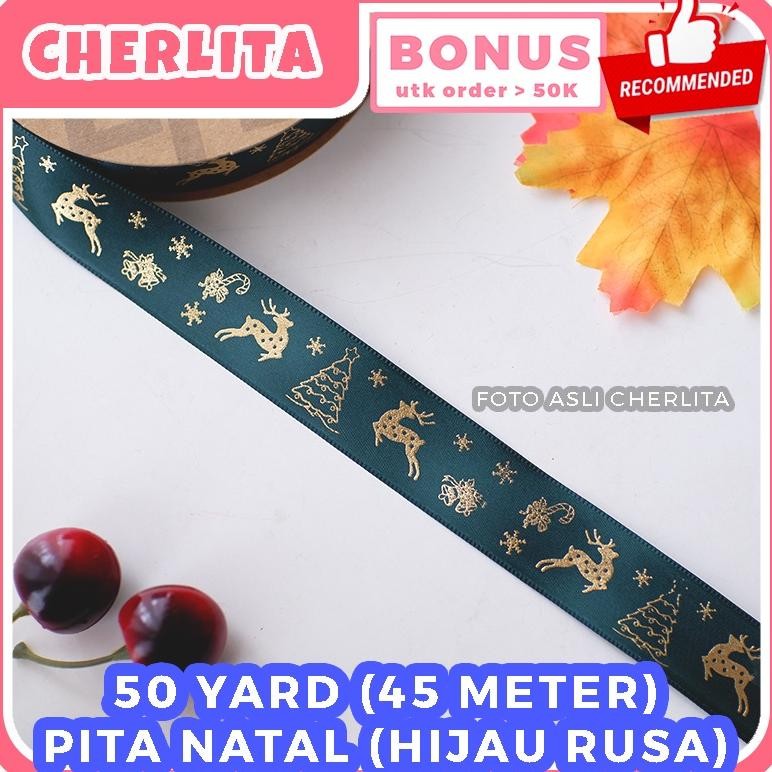 

45 Meter Pita Natal Christmas Ribbon Emboss Emas 50 Yard Packaging Kado Hampers Mainan Anak