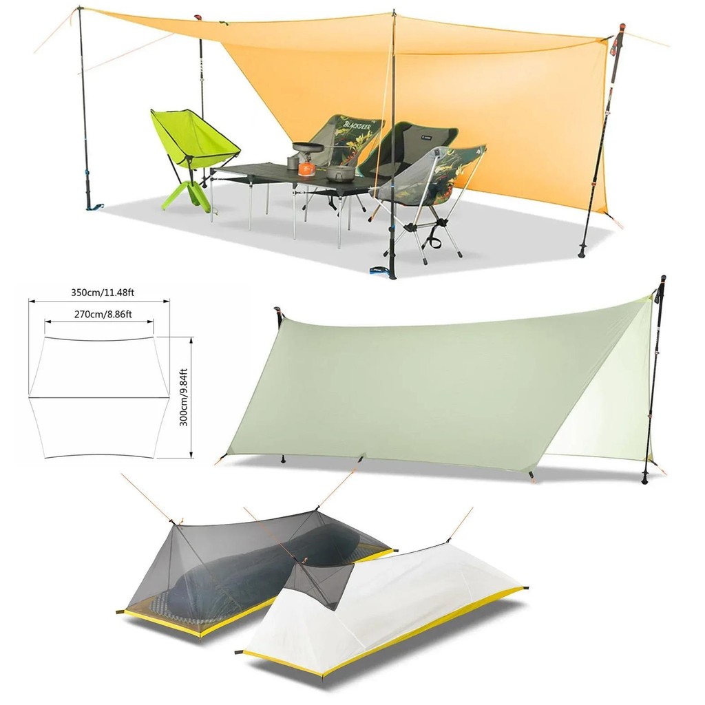 ultralight 450g 20d double-sided silicon coating nylon tarp sun shelter beach tent camping flysheet 