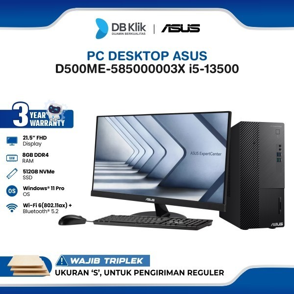 Asus Pc Desktop D500Me-585000003X Core I5-13500 8Gb 512Gb Ssd No Dvd Windows 11 Pro + Monitor 22"