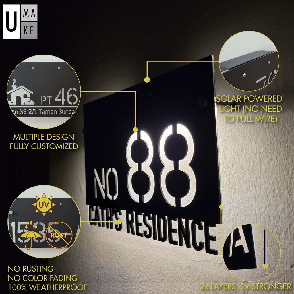 

(Tenaga Surya + LED) Papan Tanda Nomor Rumah Tenaga Surya Modern & Alamat Tanda Rumah 家用门牌 Papan Lembar Plakat Tablet Tahan Air 3D |tMIn2LfJ|