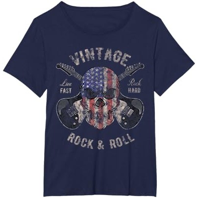 Kaos Gitar Bendera Amerika Vintage Rock and Roll Gitaris Tengkorak |WlSeRagi|