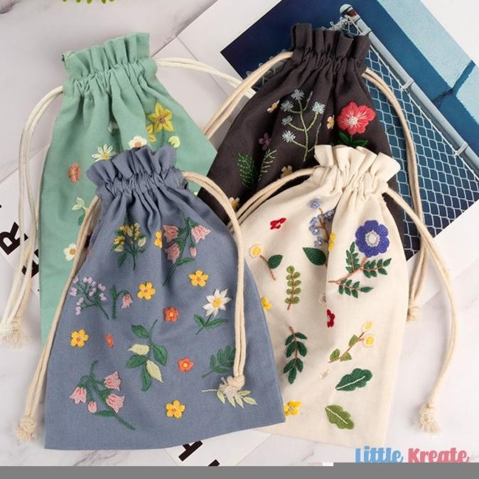 EG#107 DIY Tas Serut Sulam / DIY Hand Embroidery String Bag Pouch Set