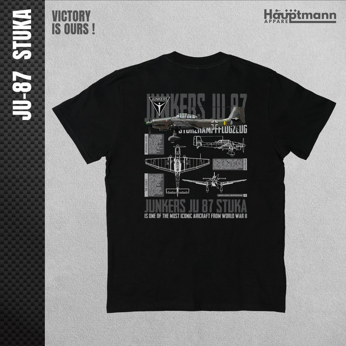 Hauptmann T-Shirt/Kaos Pesawat Bomber Ju 87 Stuka Jerman Hitam